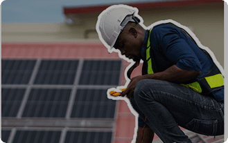 Business professionals in modern office with solar energy solutions